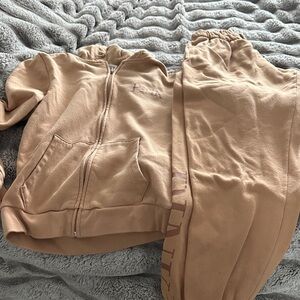 Tan Zip-Up Hoodie and Joggers Set